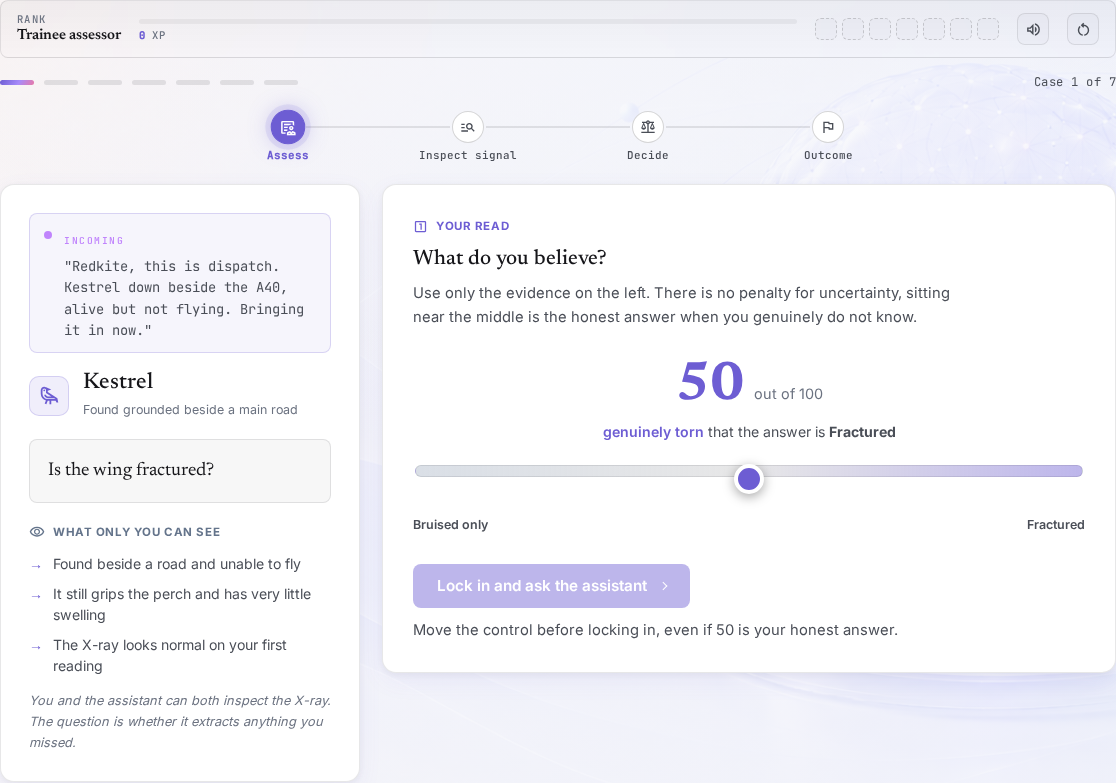 Second Opinion interface for confidence setting and AI signal auditing